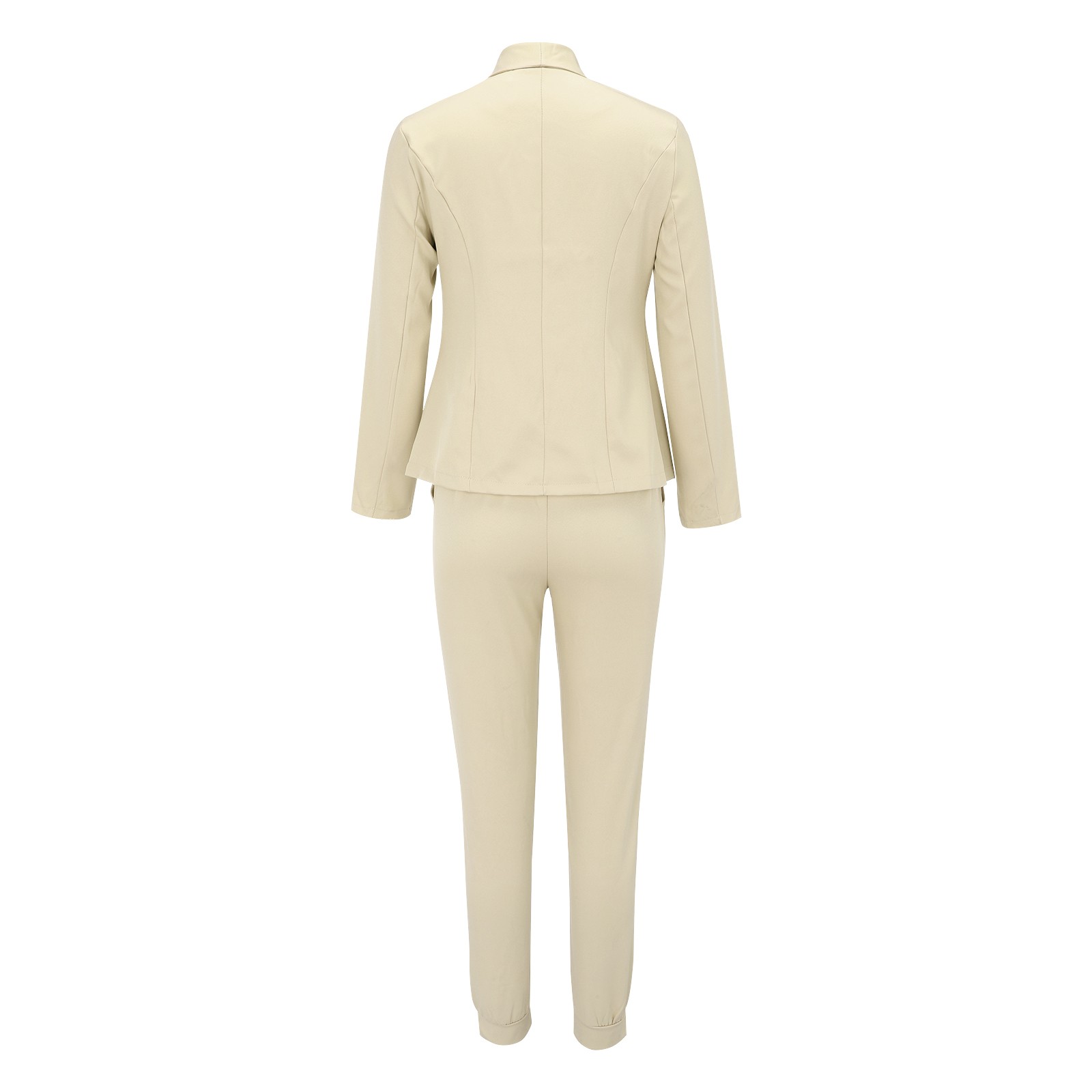 thumbnail image 5 of Conjunto de traje de dos piezas con solapas para mujer: chaqueta de manga larga y pantalones, corte ajustado, color liso, atuendo de invierno para la oficina, 5 of 7